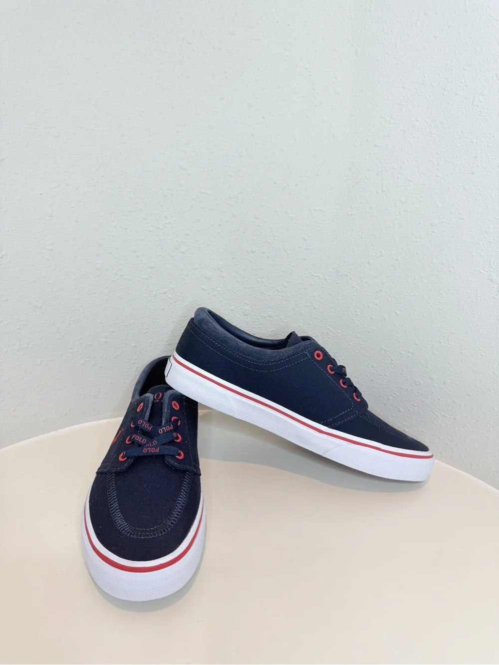 Polo Ralph Lauren Men’s Faxon X Pony Navy Red Canvas Sneakers Size 8 NWT